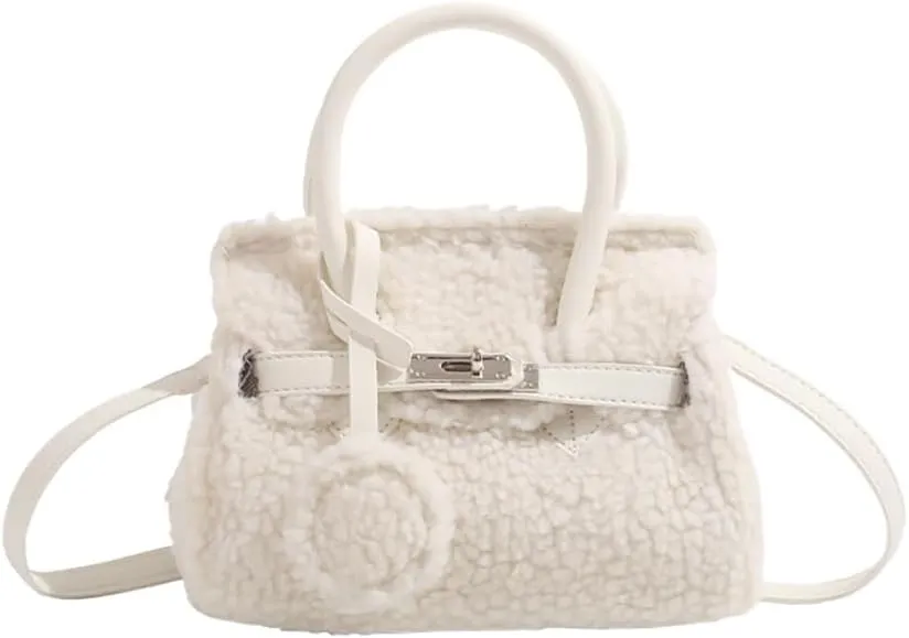 Women Plush Shoulder Handbag Faux Lamb Wool Tote Bag