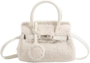 Women Plush Shoulder Handbag Faux Lamb Wool Tote Bag