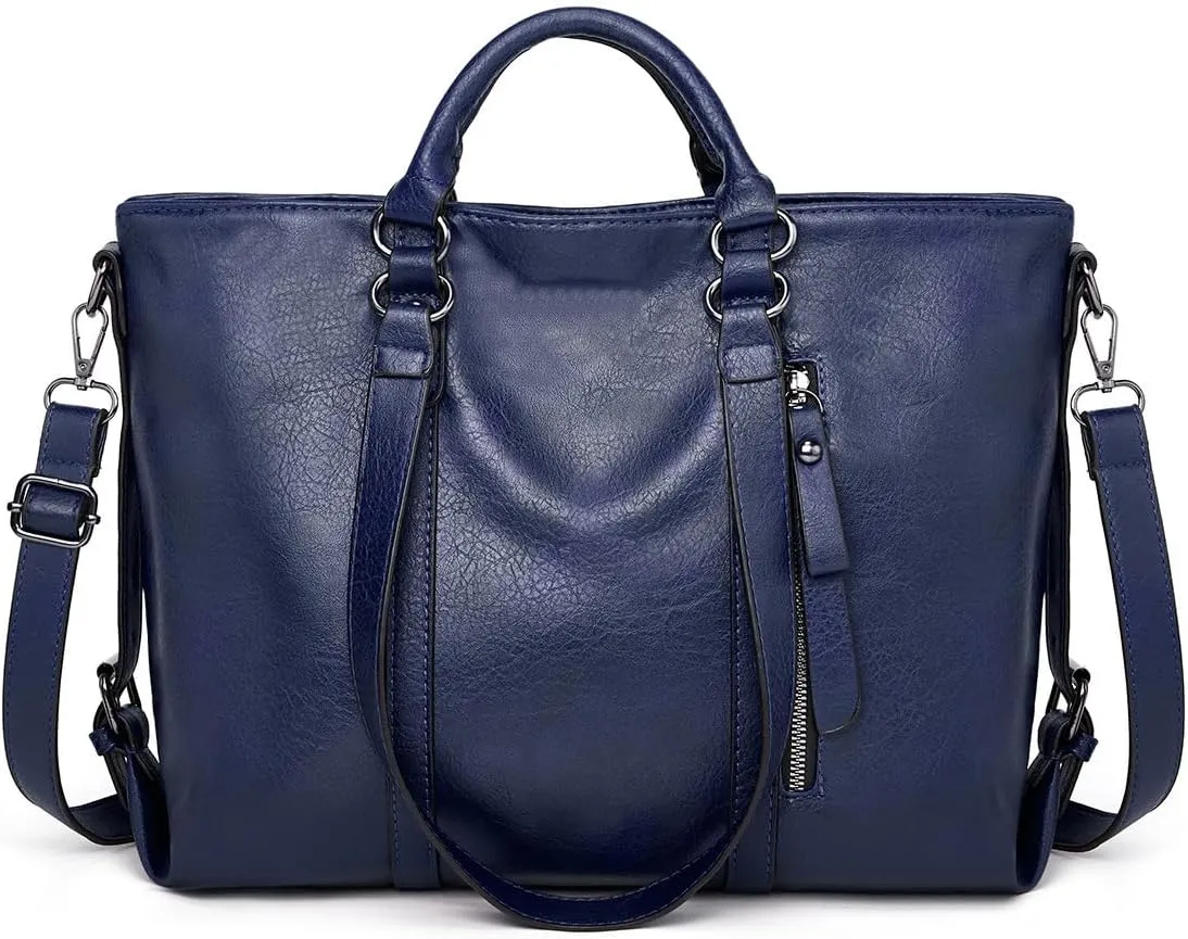 Women Soft Top-handle Purse Oil-waxed PU Leather Shoulder Handbag Shopper Work Tote Crossbody Bag Travel Satchel