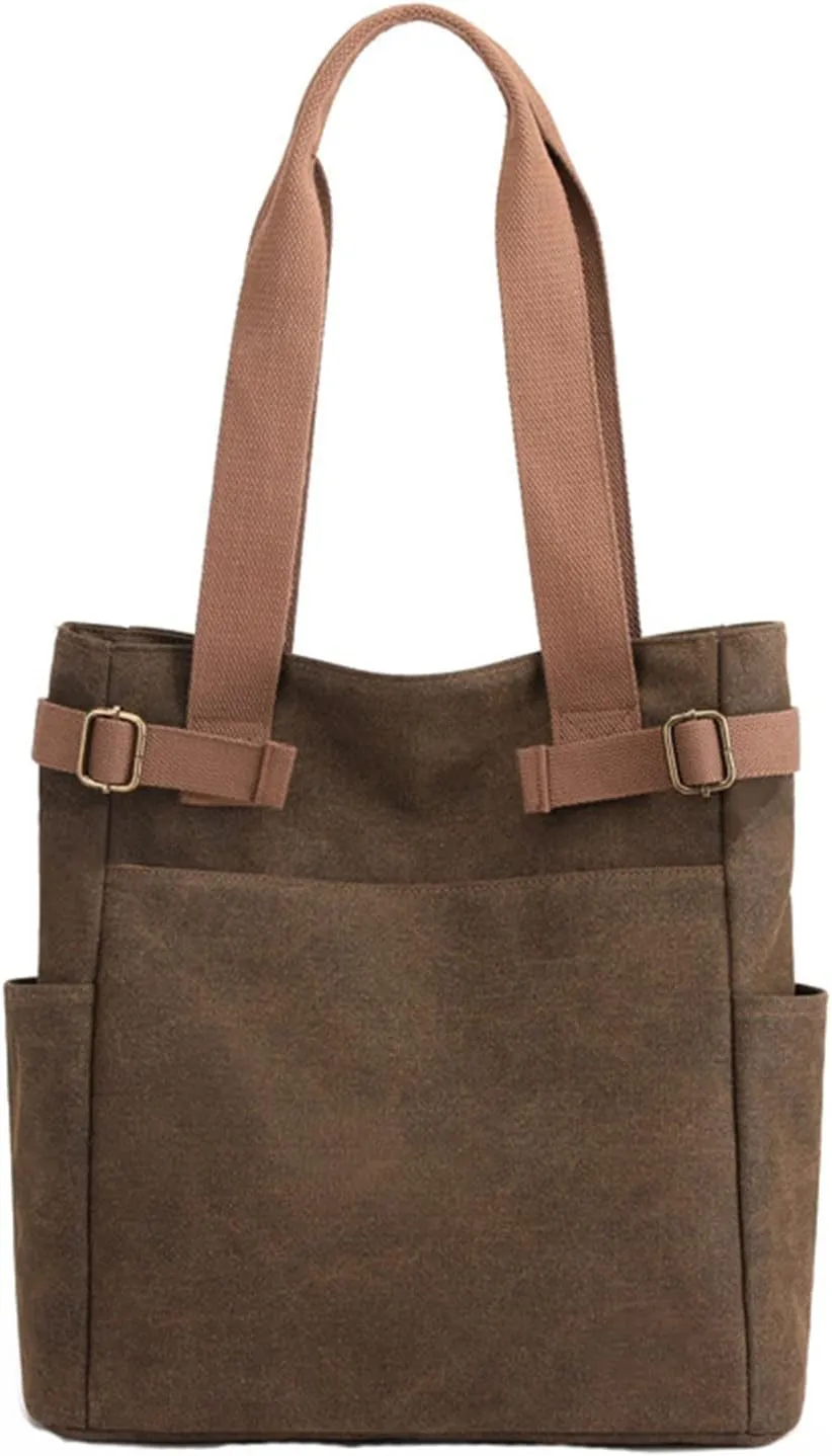 Women Student Casual Handbag Canvas Travel Shoulder Tote Bag For Men And Women Shopping over The (Coffee, One Size)