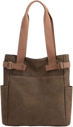 Women Student Casual Handbag Canvas Travel Shoulder Tote Bag For Men And Women Shopping over The (Coffee, One Size)