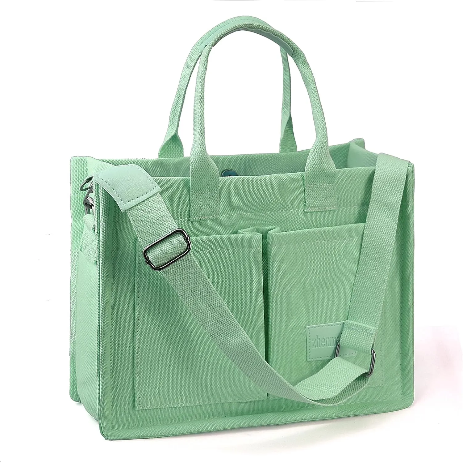 Women's Canvas Tote Bag With Pockets - Casual Crossbody Hobo Messenger Shoulder Handbag