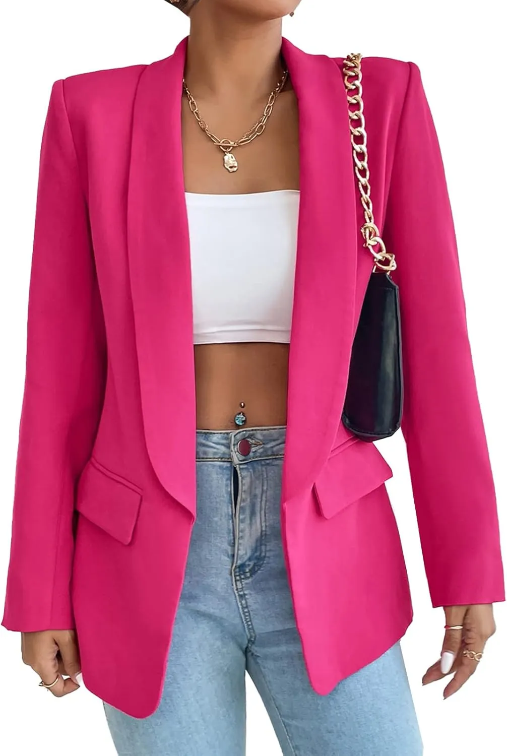 Womens Casual Blazer Long Sleeve Open Front Shawl Collar Slim Jacket Fashion Spring Fall Blazer Jacket Work Office