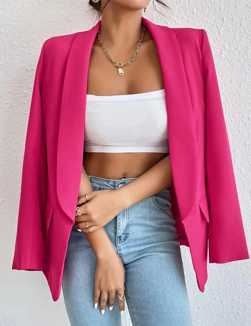 Womens Casual Blazer Long Sleeve Open Front Shawl Collar Slim Jacket Fashion Spring Fall Blazer Jacket Work Office