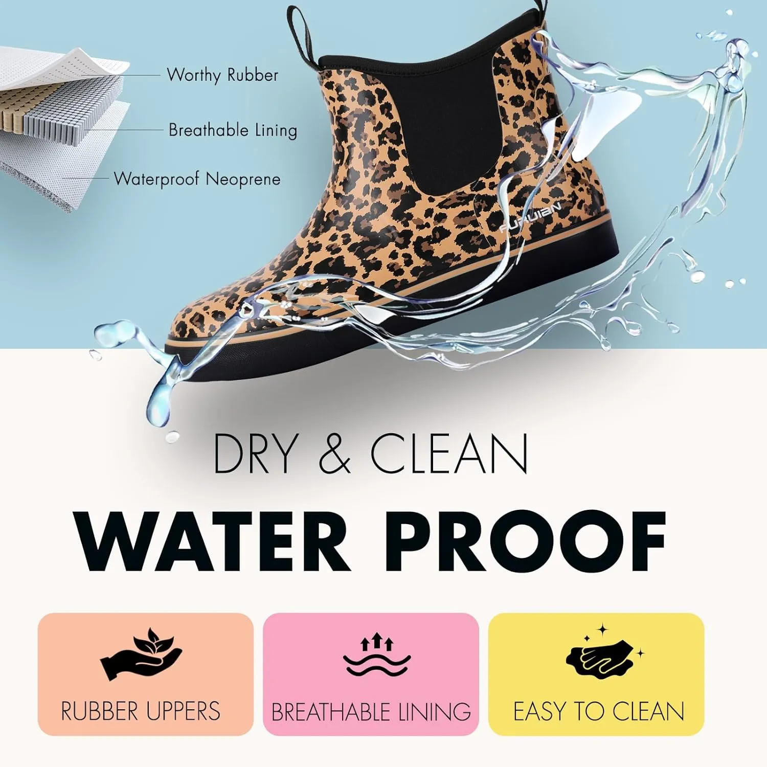 Women's Deck Boots Ankle Rain Boots Fishing Boots Rubber Waterproof Slip-Resistant Outdoor Work Shoes