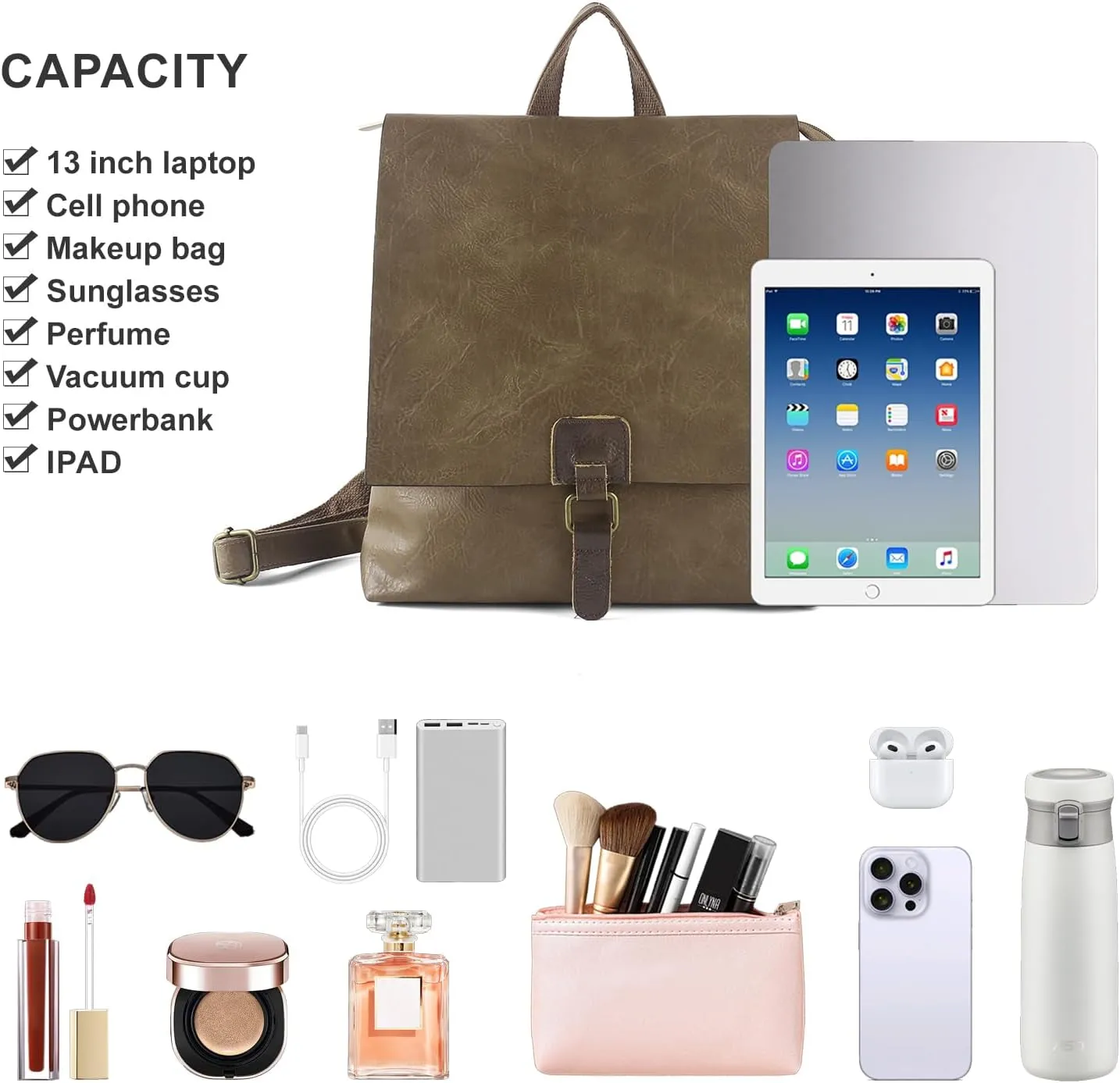 Women's Fashion Backpack Purse Multipurpose Design Convertible Satchel Handbags Shoulder Bag Travel bag (Khaki)