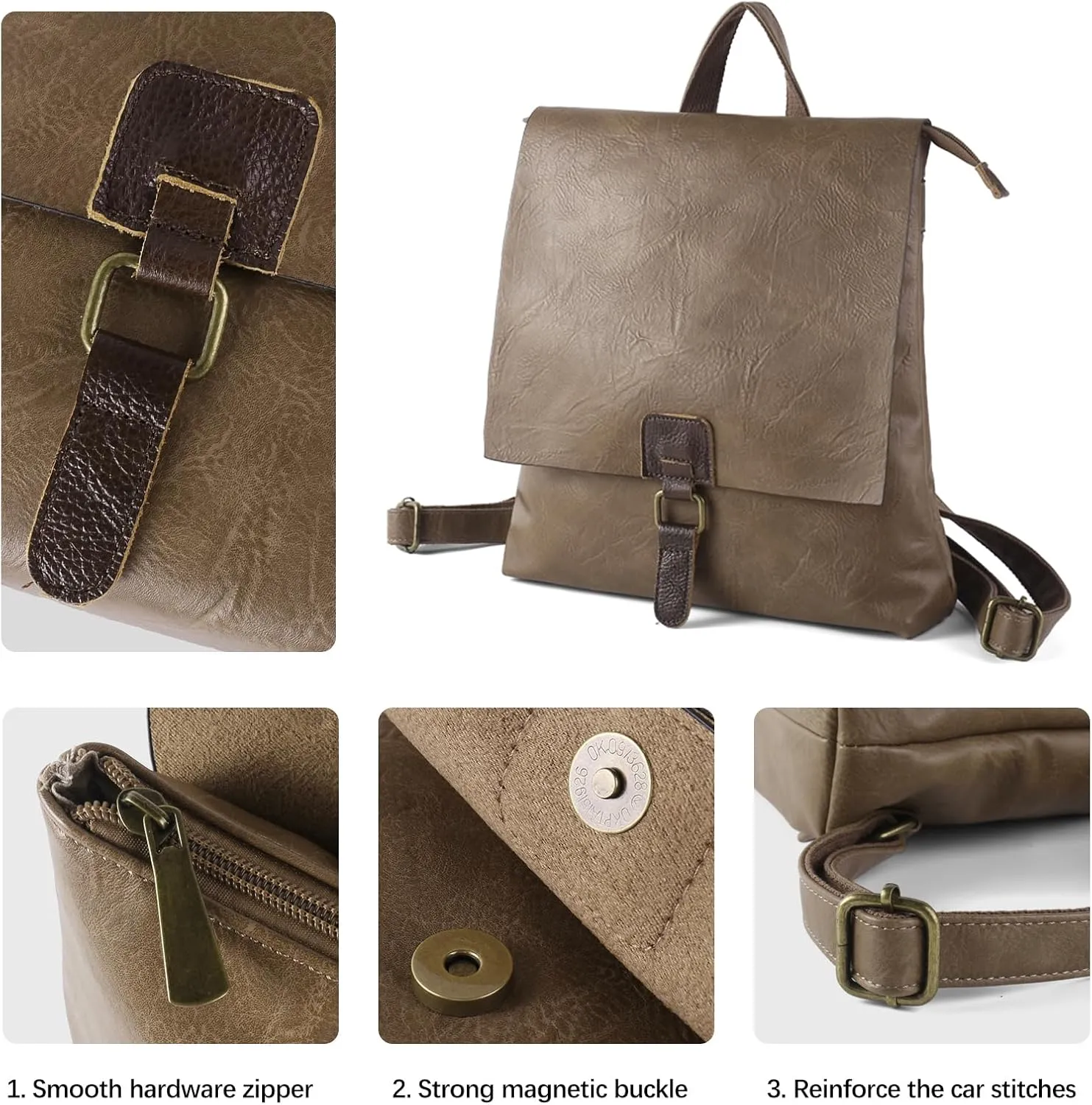 Women's Fashion Backpack Purse Multipurpose Design Convertible Satchel Handbags Shoulder Bag Travel bag (Khaki)
