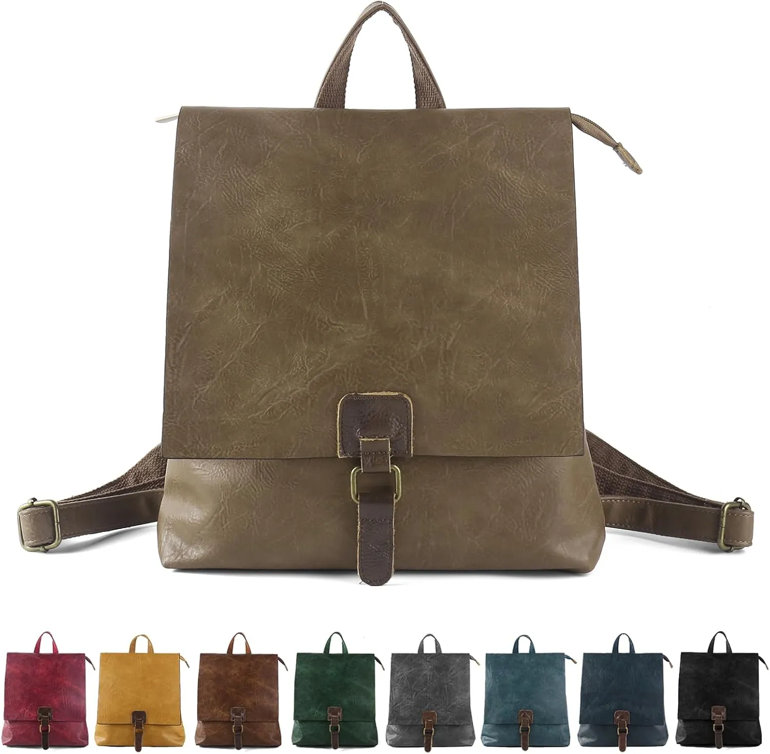 Women's Fashion Backpack Purse Multipurpose Design Convertible Satchel Handbags Shoulder Bag Travel bag (Khaki)