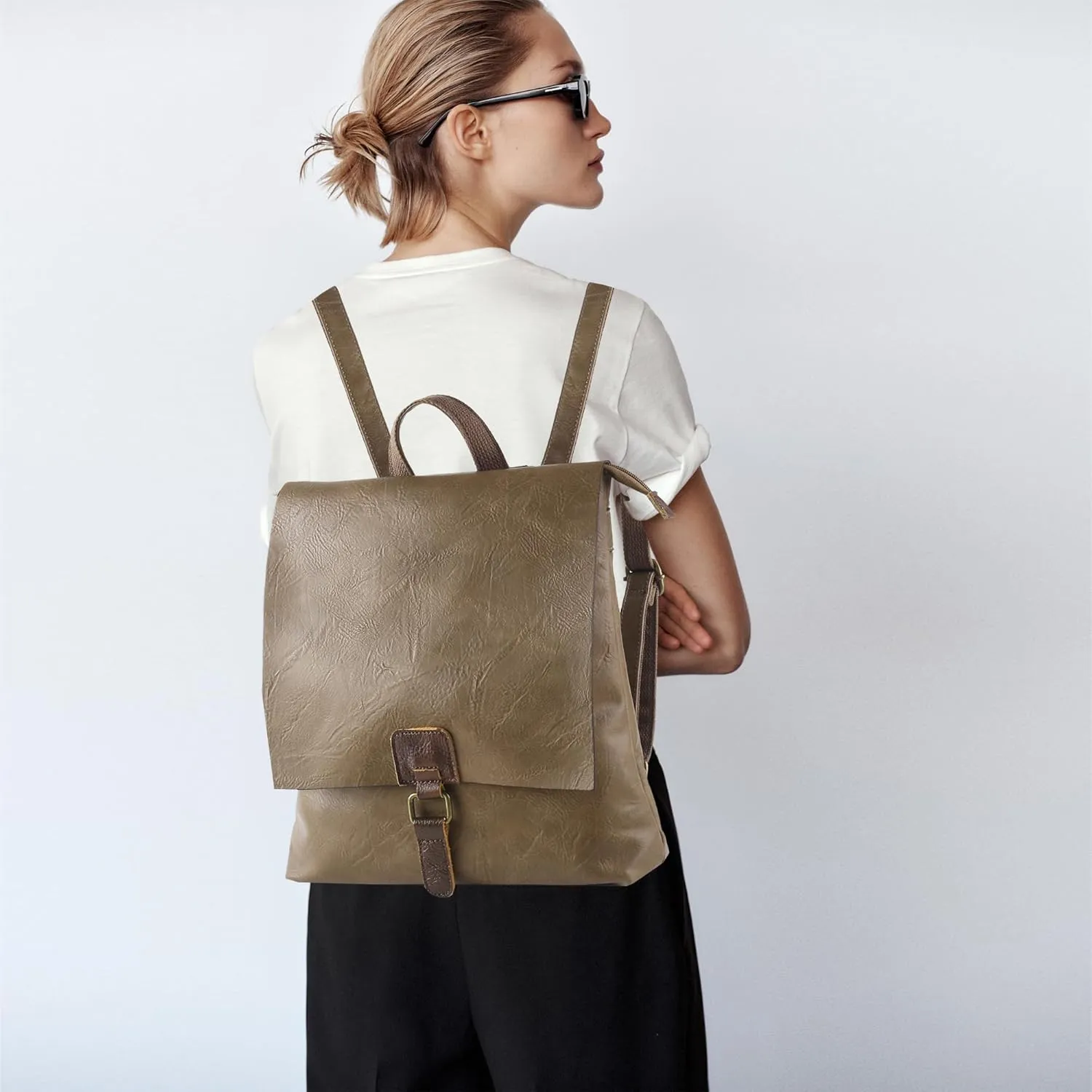 Women's Fashion Backpack Purse Multipurpose Design Convertible Satchel Handbags Shoulder Bag Travel bag (Khaki)