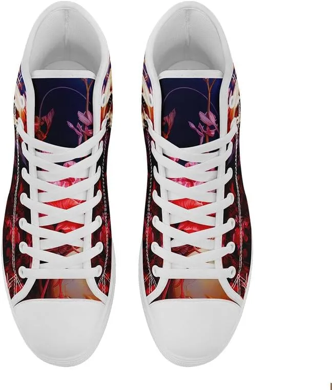 Womens Graffiti Black High Top Fashion Sneakers Canvas Shoes Classic Lace Up Walking Tennis Casual Skateboarding Sports Shoes