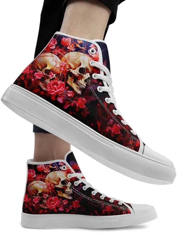 Womens Graffiti Black High Top Fashion Sneakers Canvas Shoes Classic Lace Up Walking Tennis Casual Skateboarding Sports Shoes