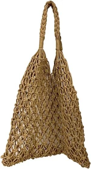Women's Hand woven Retro Hollow Shoulder Bag Summer Outdoor Travel Leisure Beach Large Capacity Tote Bag