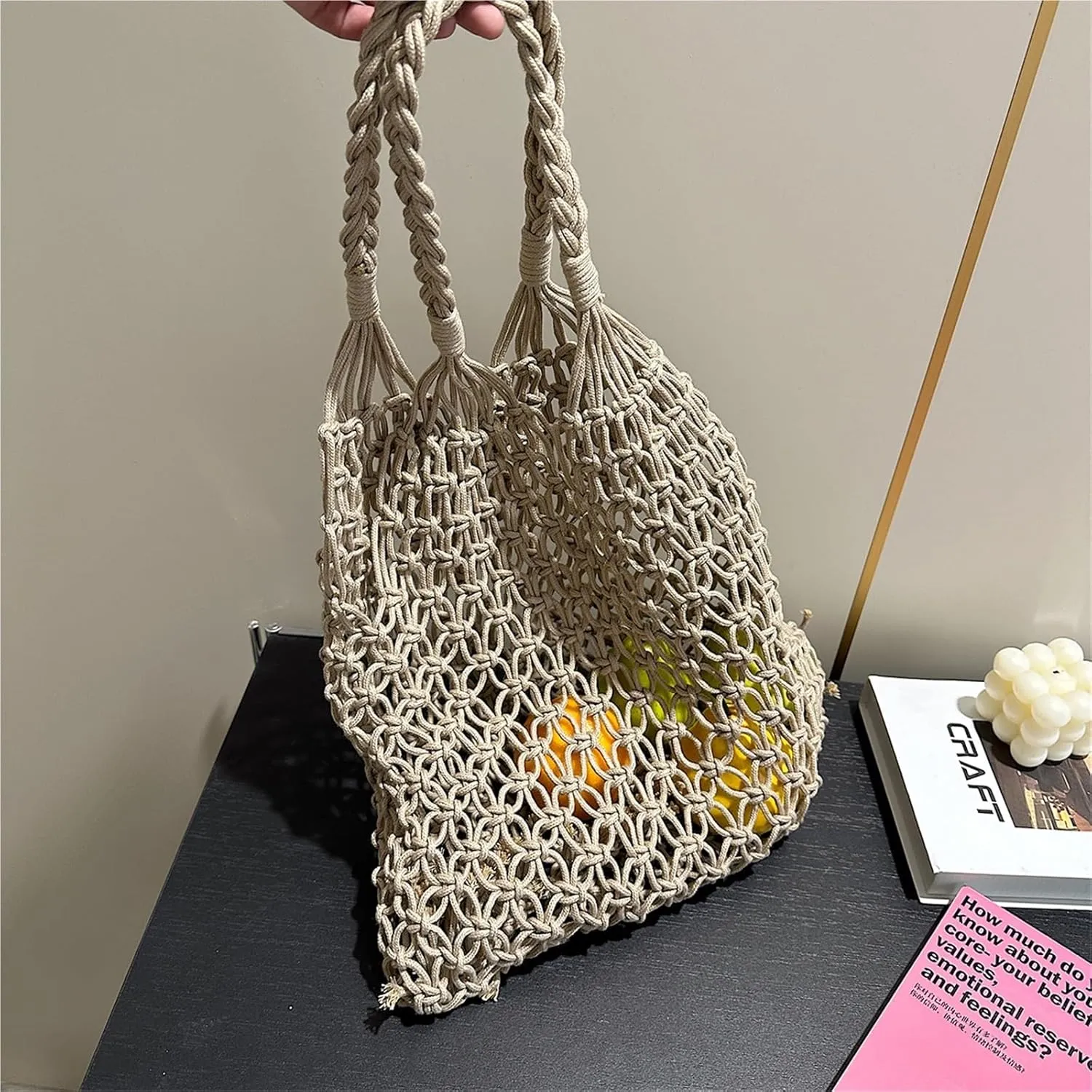 Women's Hand woven Retro Hollow Shoulder Bag Summer Outdoor Travel Leisure Beach Large Capacity Tote Bag