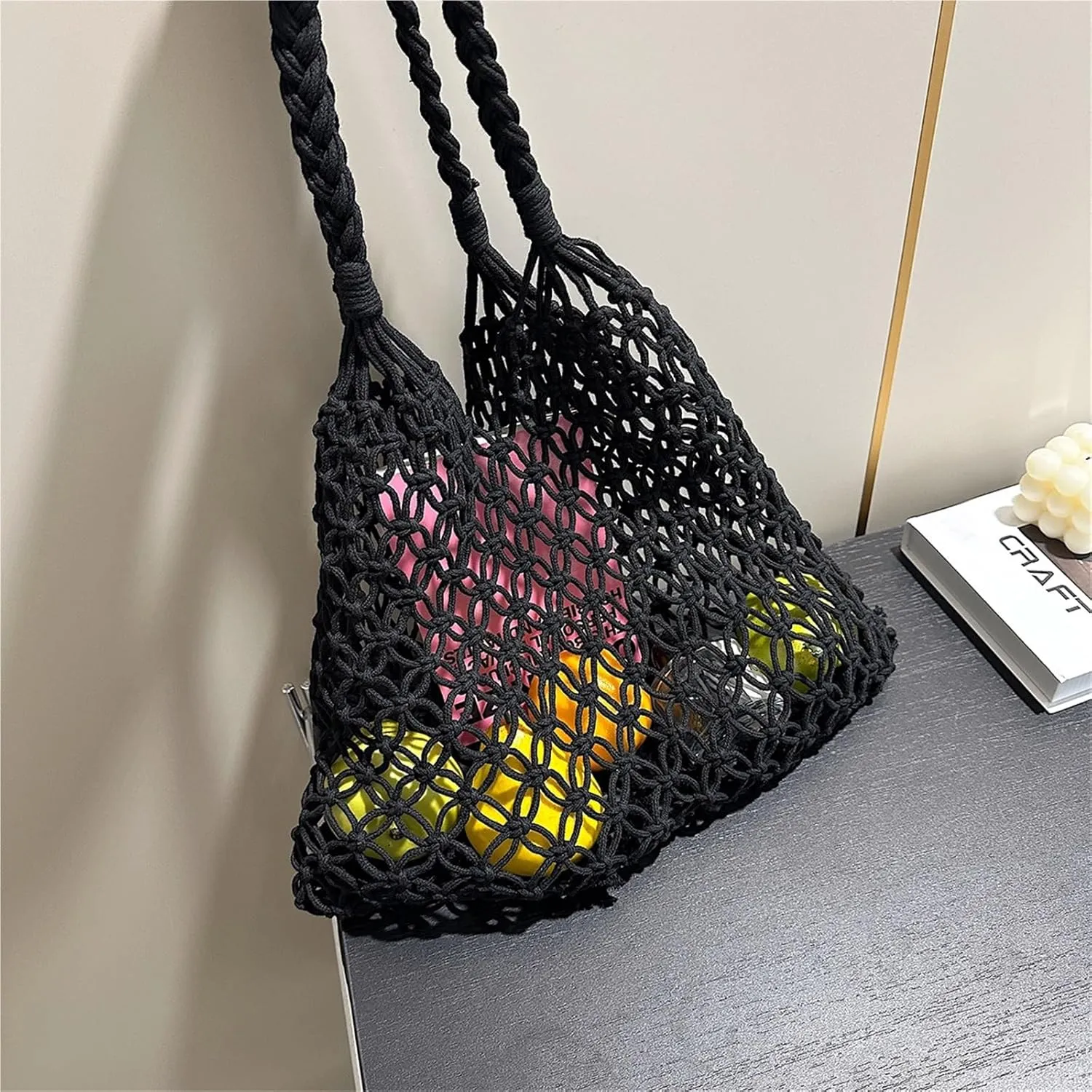 Women's Hand woven Retro Hollow Shoulder Bag Summer Outdoor Travel Leisure Beach Large Capacity Tote Bag