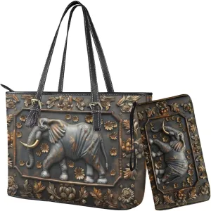 Womens Handbag Wallet Set Leather Satchel Purse Handbag with Wristlet Wallet Top Handle Handbag for Ladies