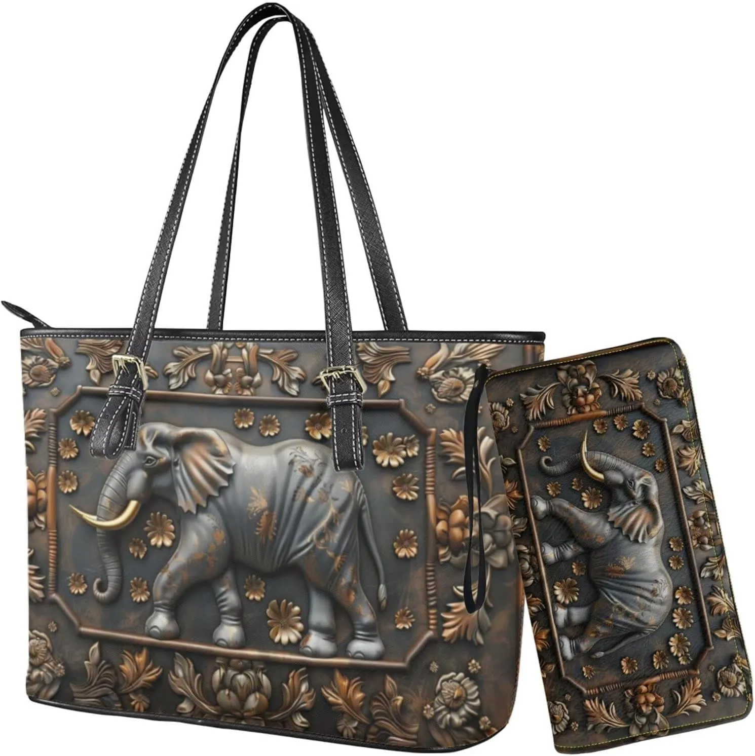 Womens Handbag Wallet Set Leather Satchel Purse Handbag with Wristlet Wallet Top Handle Handbag for Ladies