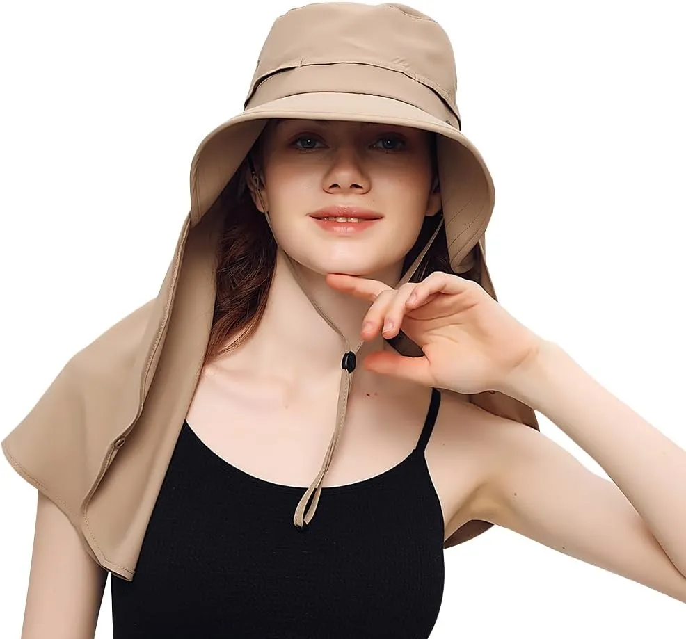 Women's Hiking Fishing Sun Hat Wide Brim Cap with Large Neck Flap UPF 50  Sun Protection
