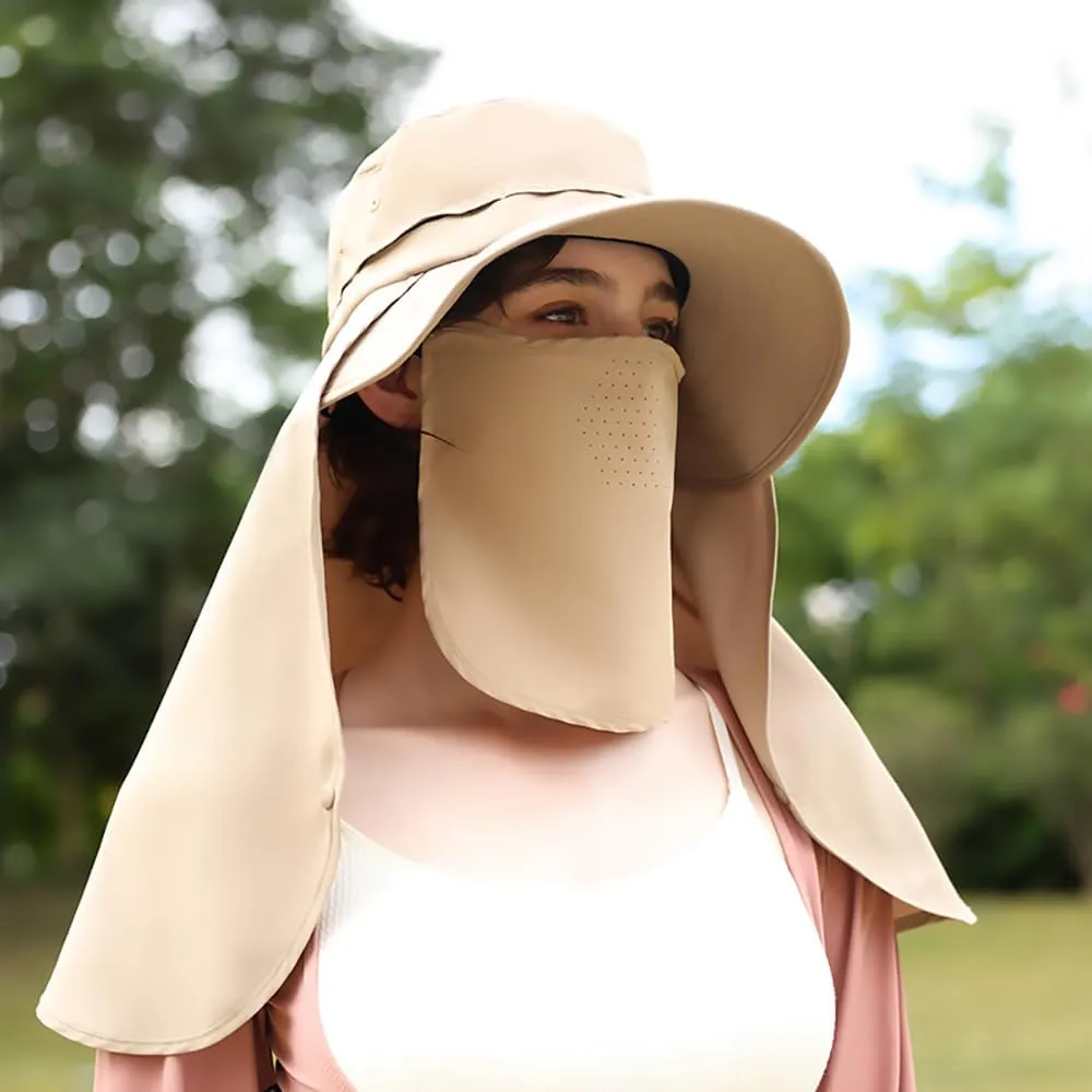 Women's Hiking Fishing Sun Hat Wide Brim Cap with Large Neck Flap UPF 50  Sun Protection