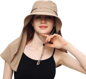 Women's Hiking Fishing Sun Hat Wide Brim Cap with Large Neck Flap UPF 50  Sun Protection