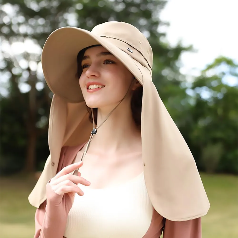 Women's Hiking Fishing Sun Hat Wide Brim Cap with Large Neck Flap UPF 50  Sun Protection