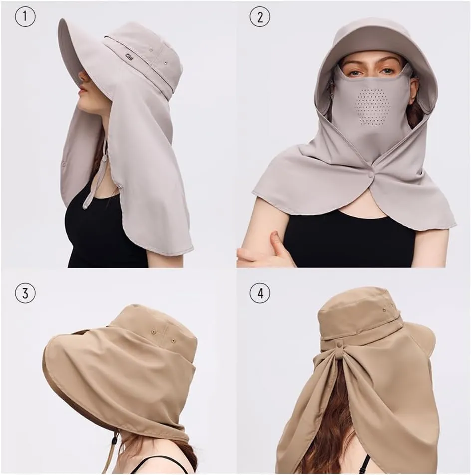 Women's Hiking Fishing Sun Hat Wide Brim Cap with Large Neck Flap UPF 50  Sun Protection