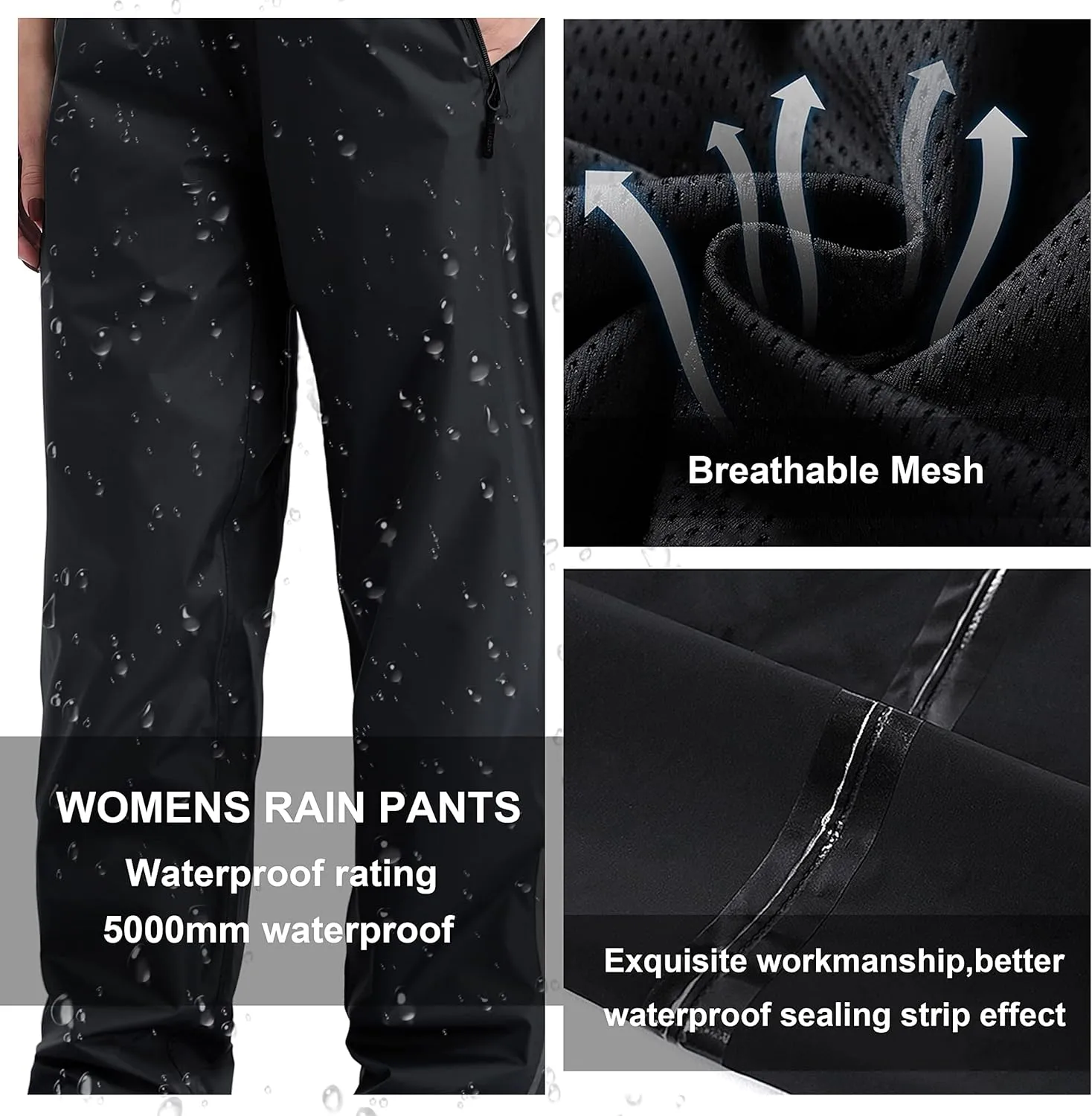 Women's Rain Pants Waterproof Hiking Pants, Lightweight Windproof Rain Over Pants for Golf, Fishing, Hiking