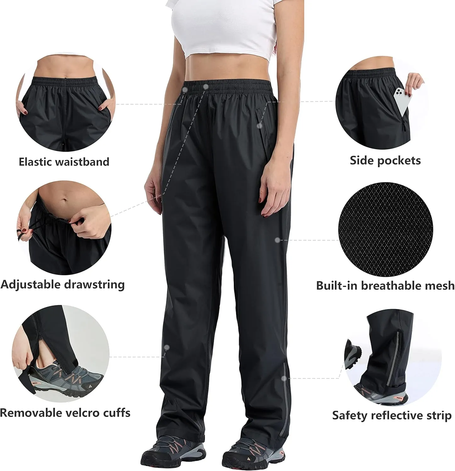 Women's Rain Pants Waterproof Hiking Pants, Lightweight Windproof Rain Over Pants for Golf, Fishing, Hiking