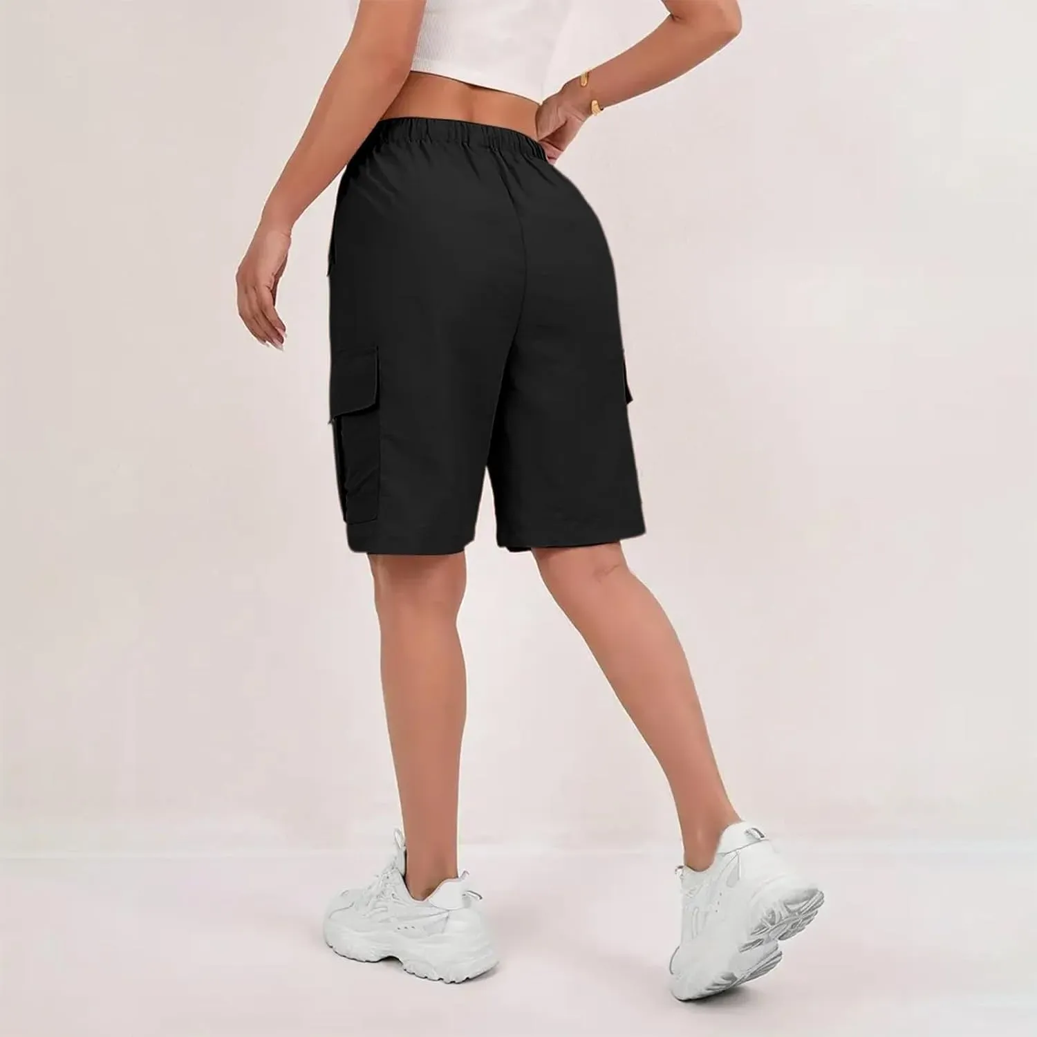Womens Shorts Hiking Outdoor Lightweight Casual Elastic Waist Drawstring Shorts Fishing Summer Multi Pockets Short Pants