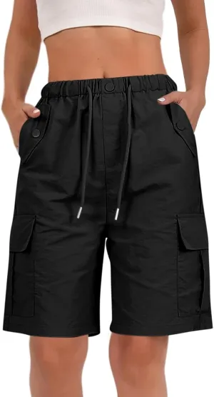 Womens Shorts Hiking Outdoor Lightweight Casual Elastic Waist Drawstring Shorts Fishing Summer Multi Pockets Short Pants