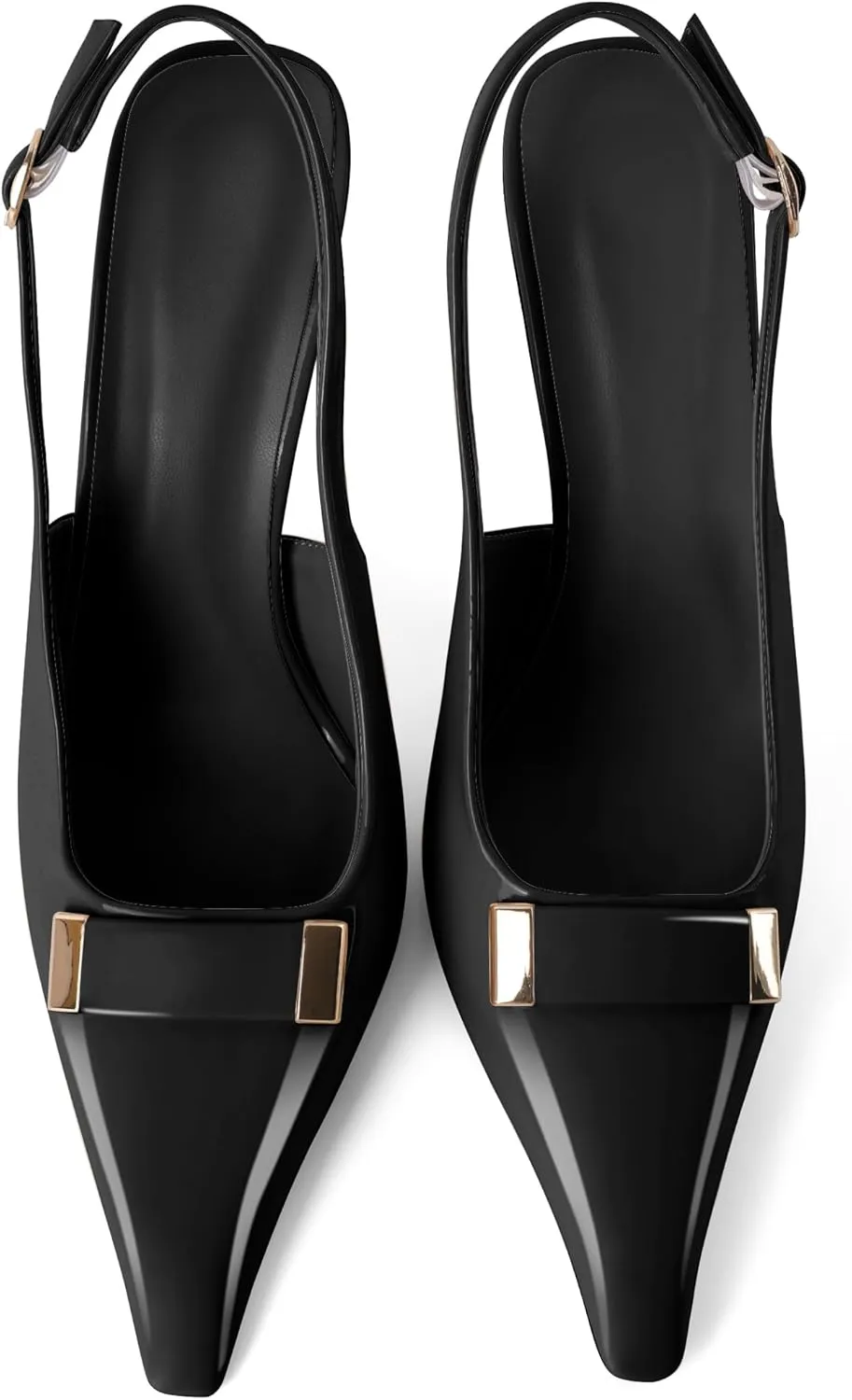 Women's Square Toe Slingback Pumps Stilettos High Heel Metal Buckle Shoes Evening 4 Inch Dress Shoes