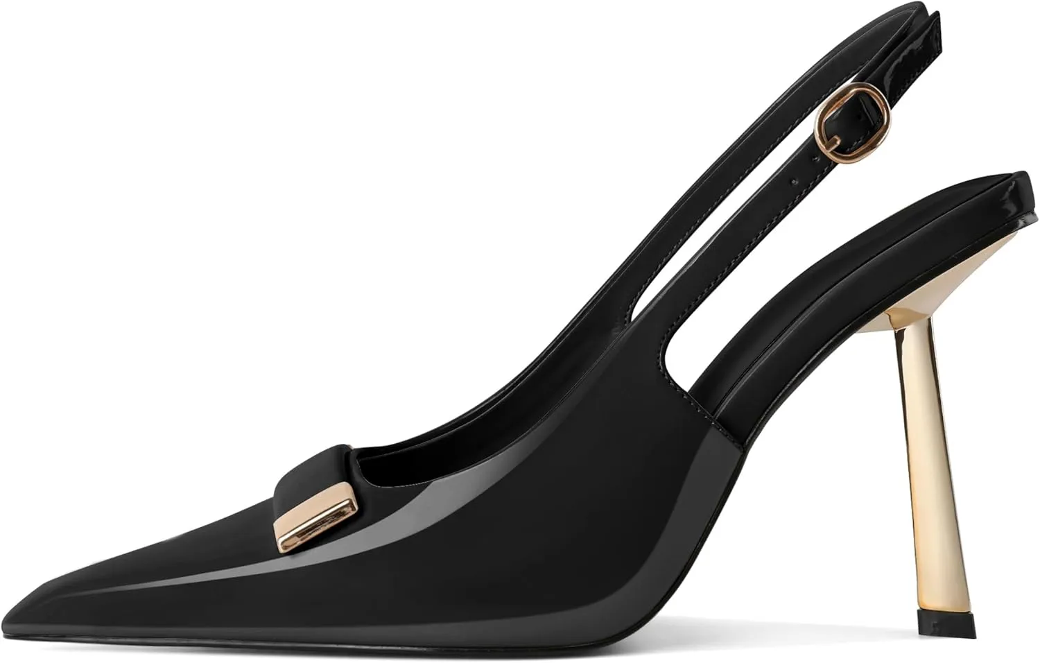 Women's Square Toe Slingback Pumps Stilettos High Heel Metal Buckle Shoes Evening 4 Inch Dress Shoes