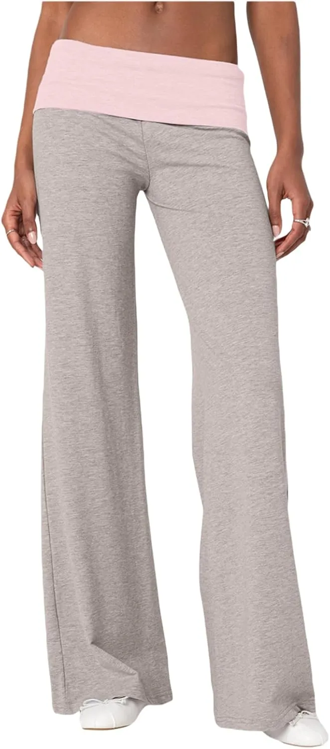 Women's Straight Leg Pants Fold Over Y2k Elastic Waist Yoga Casual Pants Casual Going Out Trousers Streetwear
