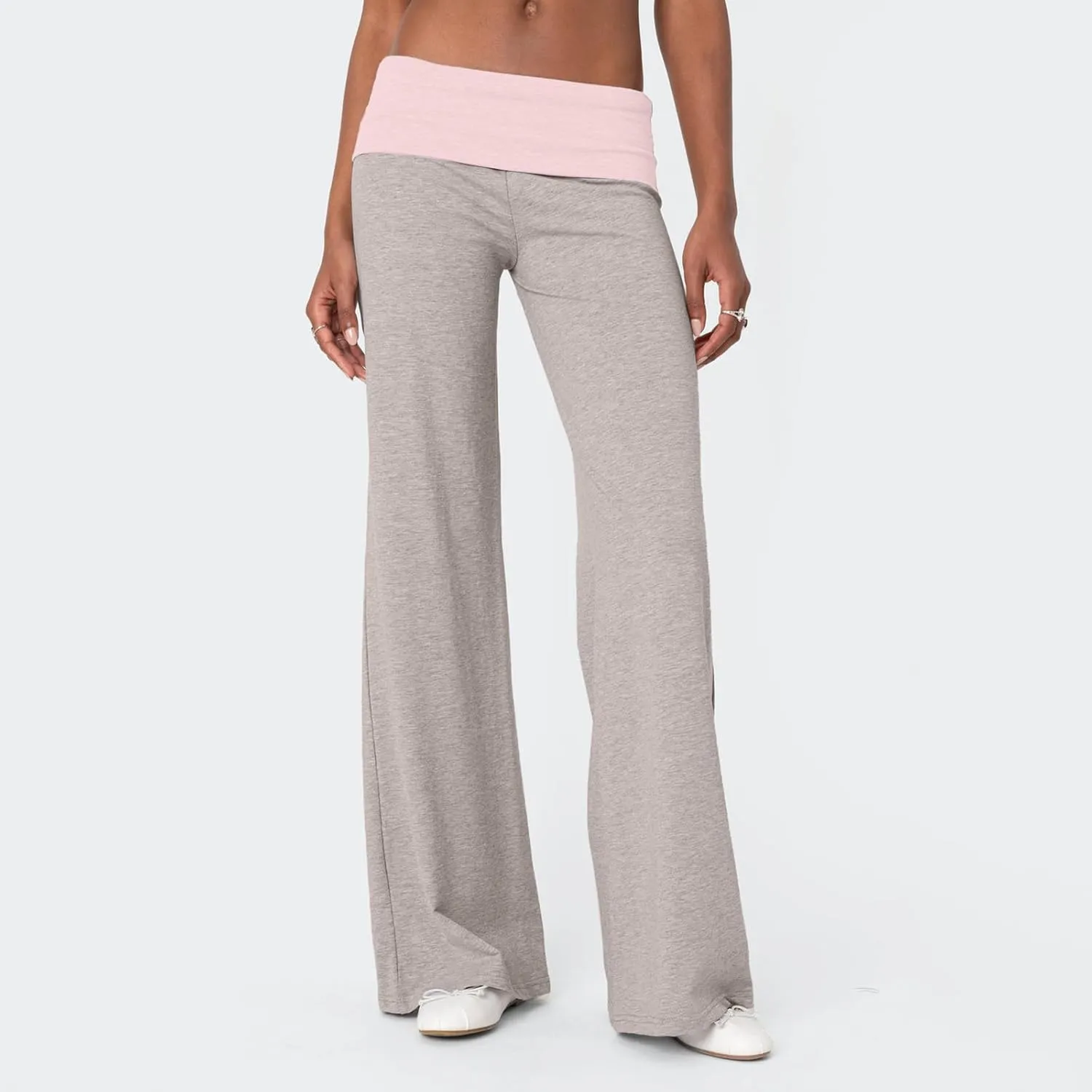 Women's Straight Leg Pants Fold Over Y2k Elastic Waist Yoga Casual Pants Casual Going Out Trousers Streetwear