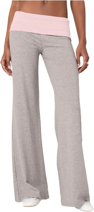 Women's Straight Leg Pants Fold Over Y2k Elastic Waist Yoga Casual Pants Casual Going Out Trousers Streetwear
