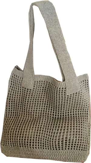 Women's Summer Knitted Shoulder Bag Hollow Out Tote Handbag, Breathable Mesh Beach Bag with Simple Woven Design (Apricot)