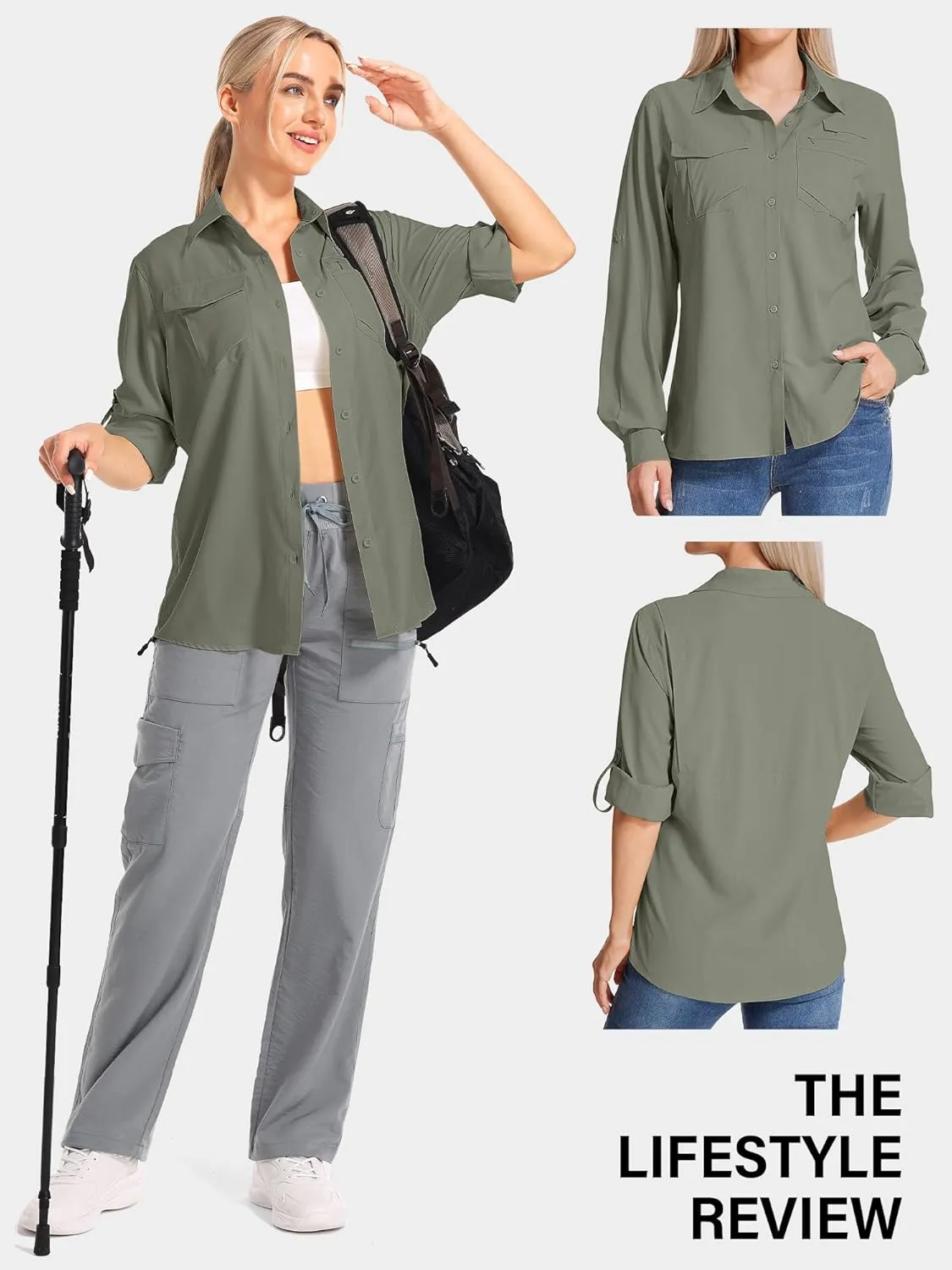 Women's UPF 50 UV Sun Protection Shirts Long Sleeve Outdoor Cool Quick Dry Safari Fishing Hiking Travel Shirts