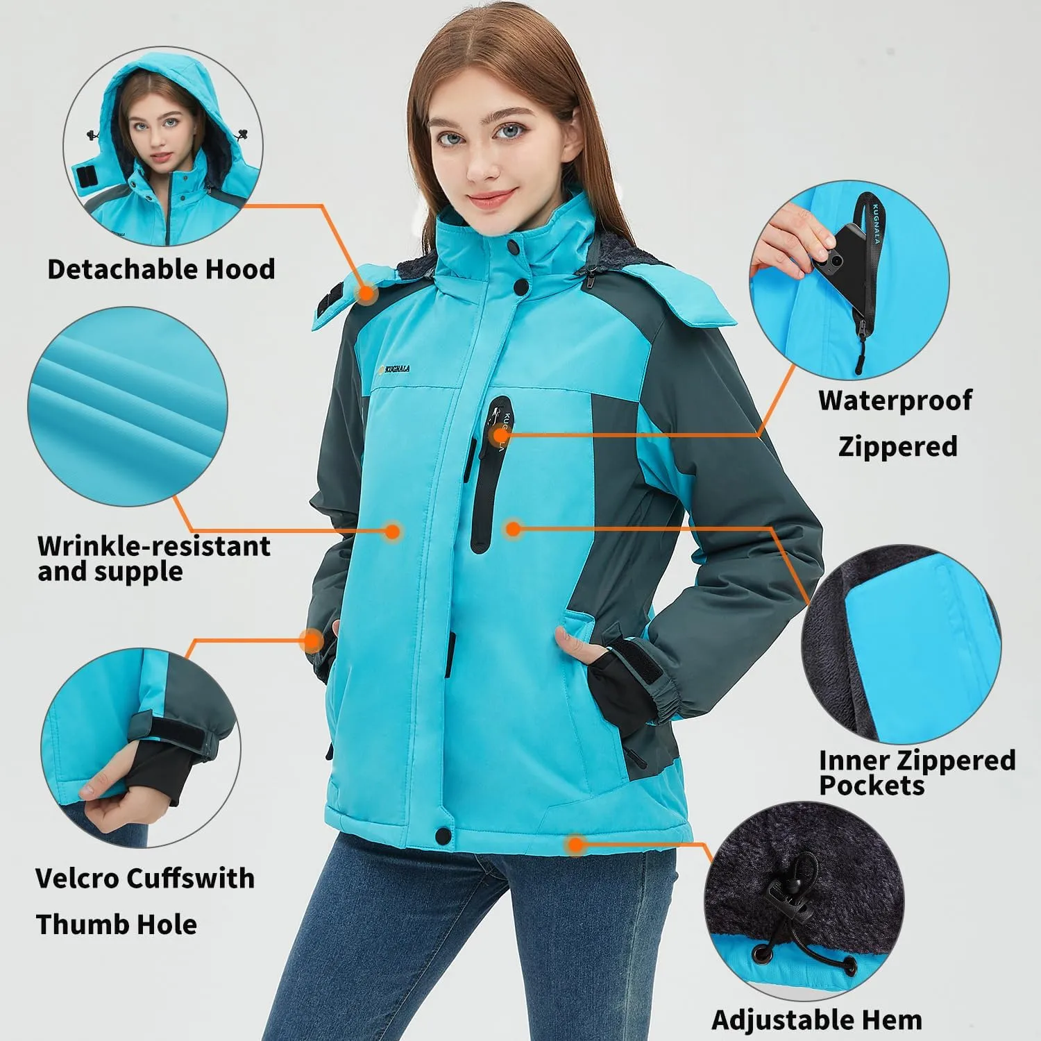 Women‘s Waterproof Winter Jacket Skiing Warm Fleece Snow Coat Hooded Windproof Raincoat S-3XL
