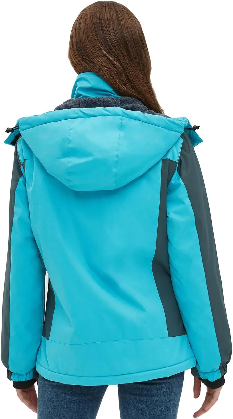 Women‘s Waterproof Winter Jacket Skiing Warm Fleece Snow Coat Hooded Windproof Raincoat S-3XL