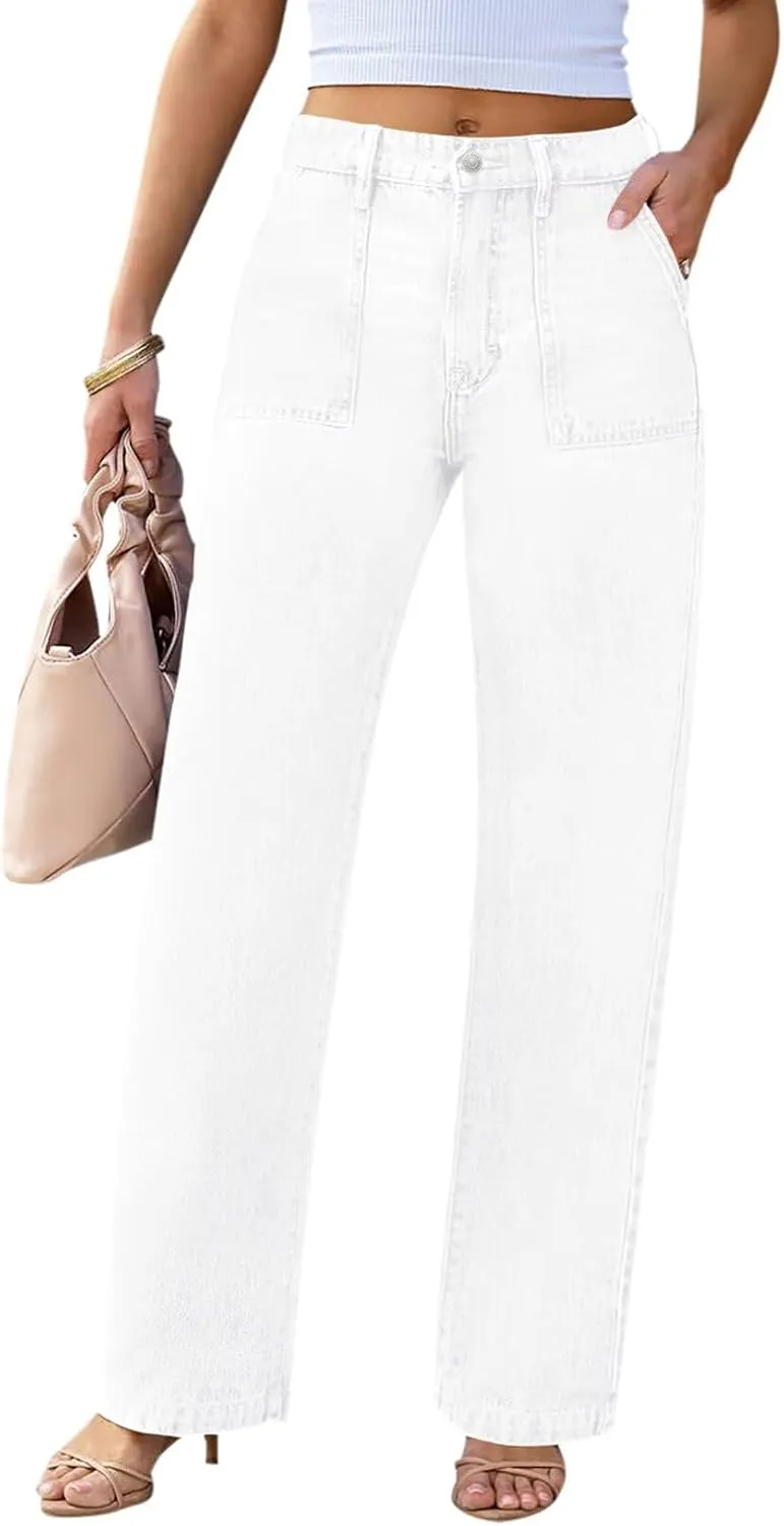 Womens Wide Leg Jeans High Waisted Carpenter Cargo Jeans Casual 90s Y2K Flap Pocket Straight Leg Jeans for Women