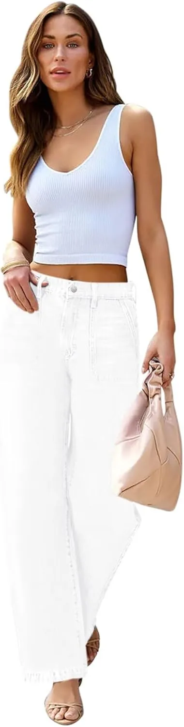Womens Wide Leg Jeans High Waisted Carpenter Cargo Jeans Casual 90s Y2K Flap Pocket Straight Leg Jeans for Women
