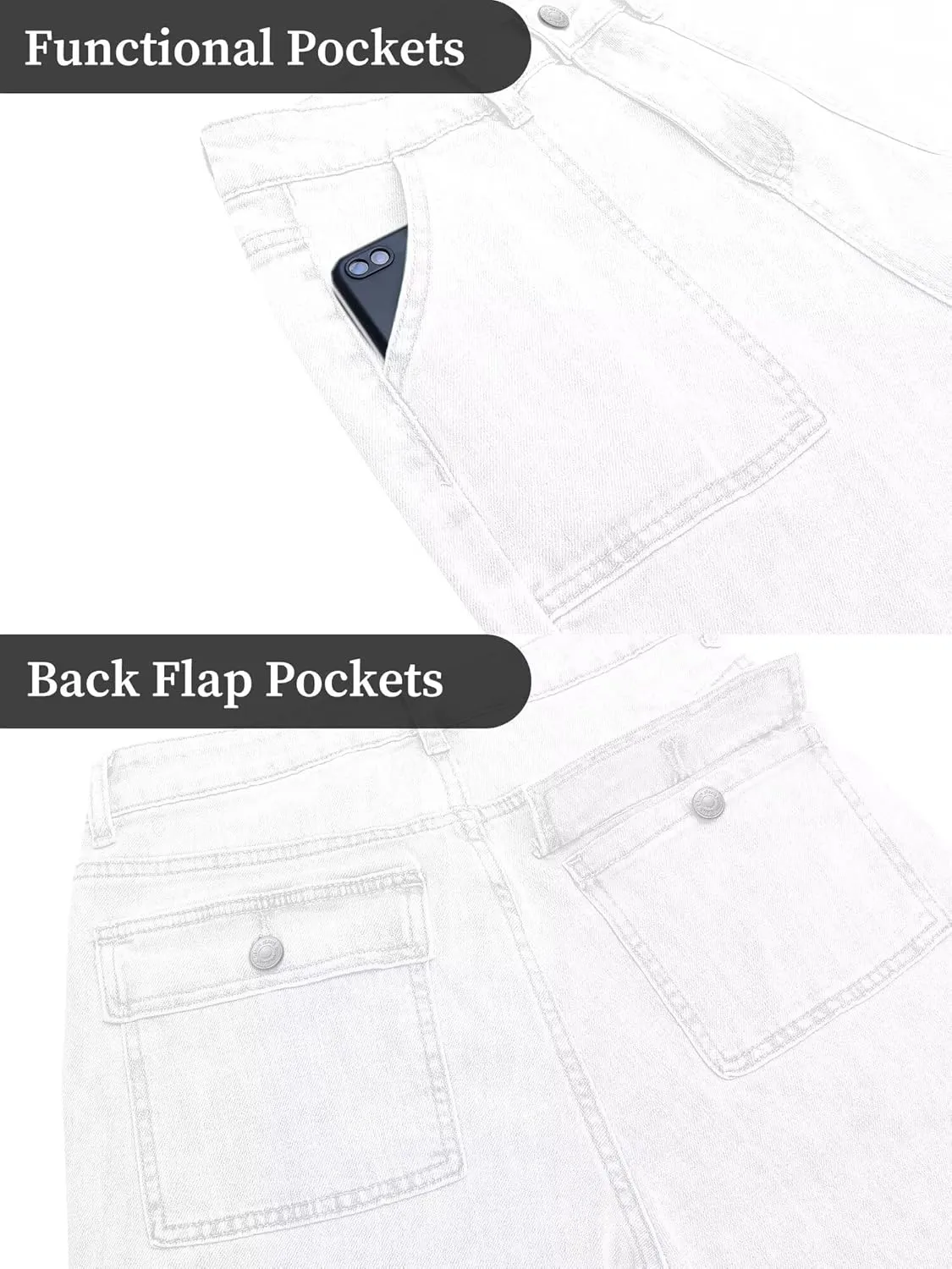 Womens Wide Leg Jeans High Waisted Carpenter Cargo Jeans Casual 90s Y2K Flap Pocket Straight Leg Jeans for Women