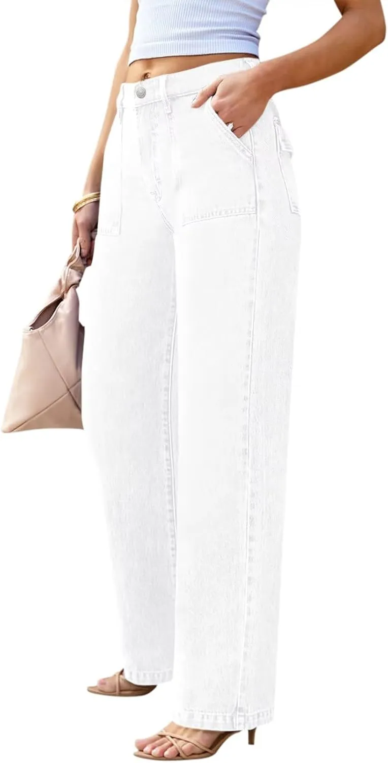 Womens Wide Leg Jeans High Waisted Carpenter Cargo Jeans Casual 90s Y2K Flap Pocket Straight Leg Jeans for Women