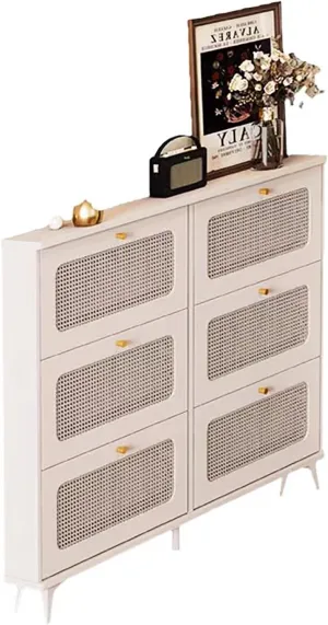 Woven Rattan Flip Shoe Cabine with 6 Flip Doors,Freestanding Hidden Shoe Rack,Large Capacity Entry Shoe Cabinet for High Heels Slippers(100cm, Double Layer)