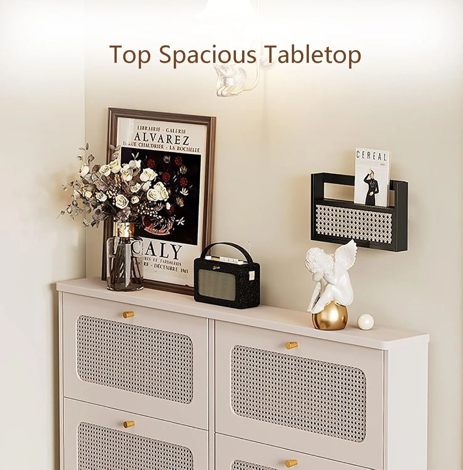 Woven Rattan Flip Shoe Cabine with 6 Flip Doors,Freestanding Hidden Shoe Rack,Large Capacity Entry Shoe Cabinet for High Heels Slippers(100cm, Double Layer)