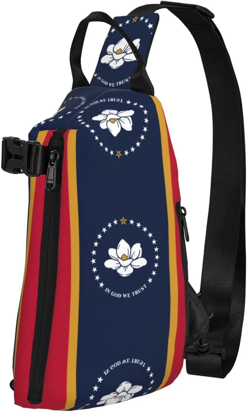 WURTON Mississippi State Flag Print Lightweight Adjustable Crossbody Backpack Daypack For Men,Women Sling Bag
