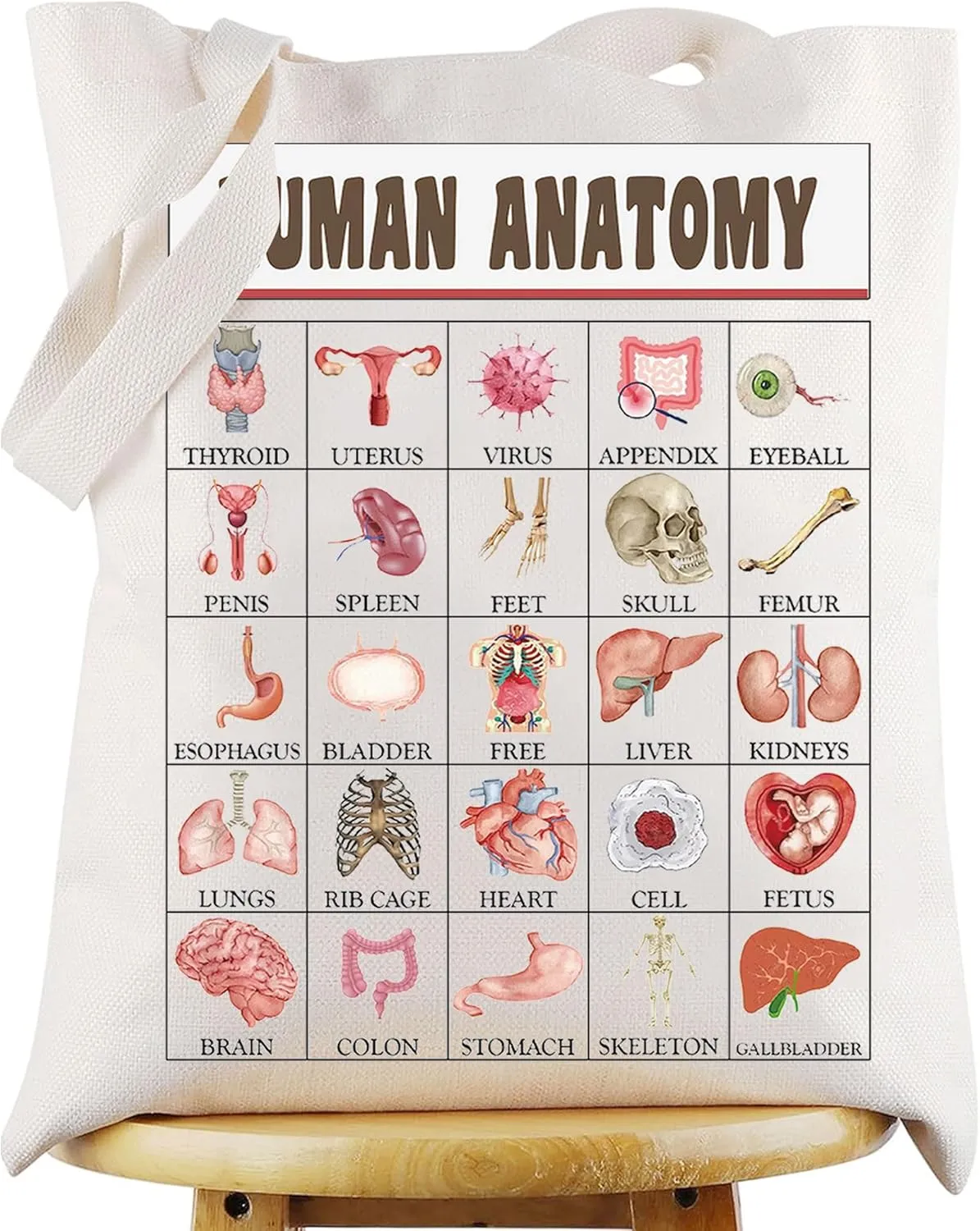 WZMPA Human Anatomy Gambler Tote Bag Human Anatomy Gifts Anatomist Gifts Human Anatomy Tote Bag