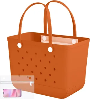 X-Large Rubber Beach Bag Tote Waterproof Tote Bag with Zipper Pocket Modern Travel Tote Bag Sports Beach (Orange, X-Large)