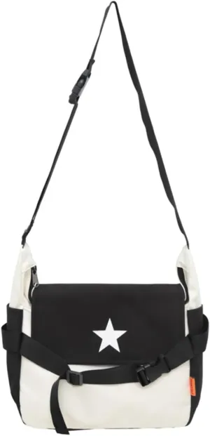 Y2K Aesthetic Crossbody Bag Star Pattern Grunge Messenger Bag Flap Zipper Closure Tote Bag Multipurpose Shoulder Bag