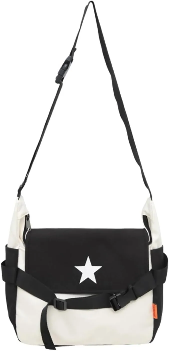 Y2K Aesthetic Crossbody Bag Star Pattern Grunge Messenger Bag Flap Zipper Closure Tote Bag Multipurpose Shoulder Bag