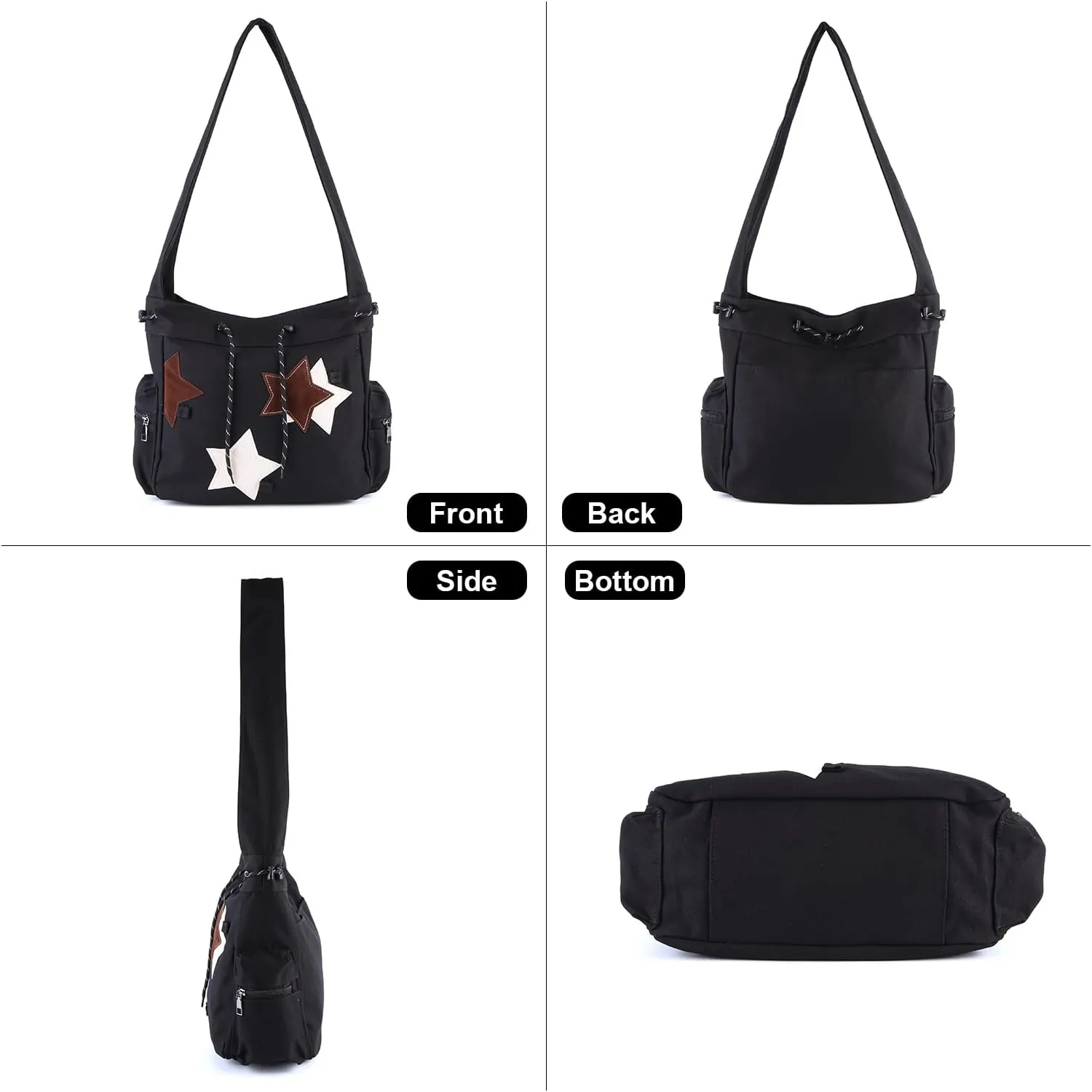 Y2K Star Messenger Bag - Aesthetic Canvas Crossbody Bag, Kawaii Tote with Zipper for Women